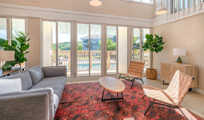 large windows in spacious clubhouse